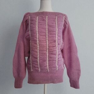 Begallo Lavender Floral Pearl Trim Sweater Made In Turkey Shabby Chic Retro L